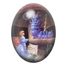Cabochon en Verre Illustré Alice face à la Chenille 13x18, 18x25 ou 30x40mm pour la création de bijoux fantaisie - DIY