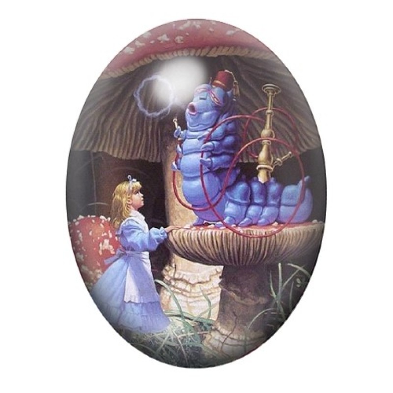 Cabochon en Verre Illustré Alice face à la Chenille 13x18, 18x25 ou 30x40mm