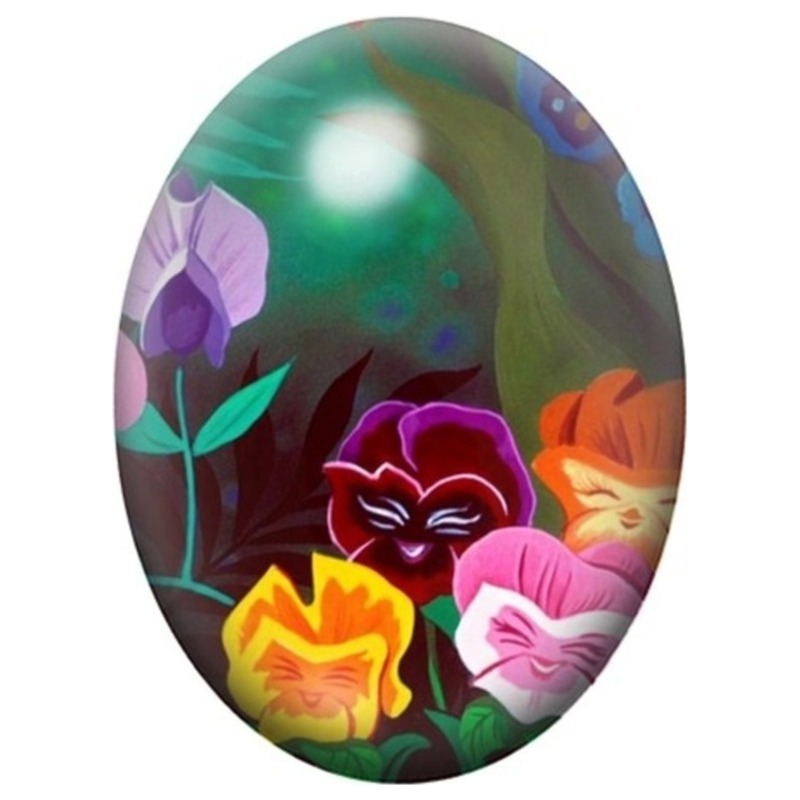 Cabochon en Verre Illustré Jardin Coloré des Fleurs Parlantes 13x18, 18x25 ou 30x40mm