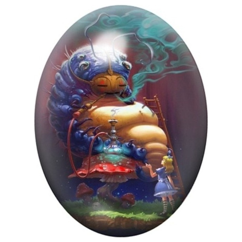 Cabochon en Verre Illustré Grande Chenille au Narguilé 13x18, 18x25 ou 30x40mm