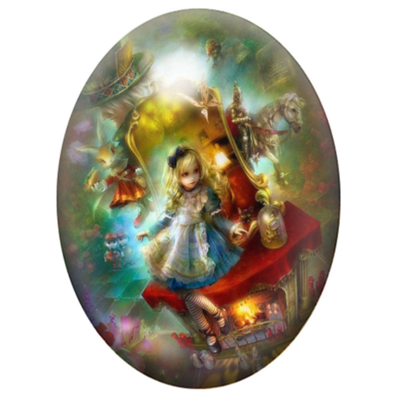 Cabochon en Verre Illustré Alice au Cœur du Pays des Merveilles 13x18, 18x25 ou 30x40mm
