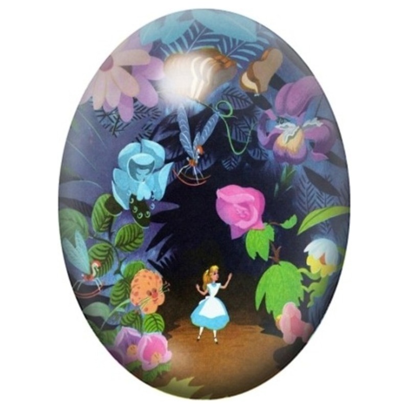 Cabochon en Verre Illustré Alice dans le Jardin des Fleurs Géantes 13x18, 18x25 ou 30x40mm