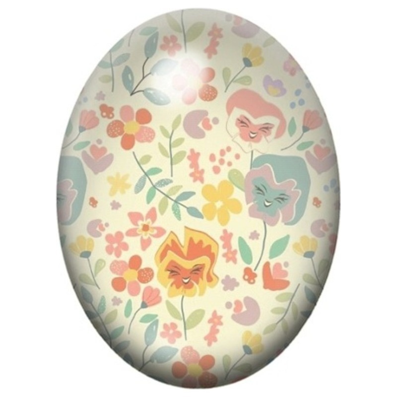 Cabochon en Verre Illustré Motif de Fleurs Parlantes d’Alice 13x18, 18x25 ou 30x40mm
