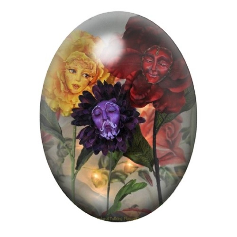 Cabochon en Verre Illustré Fleurs Alice au Pays des Merveilles 13x18, 18x25 ou 30x40mm