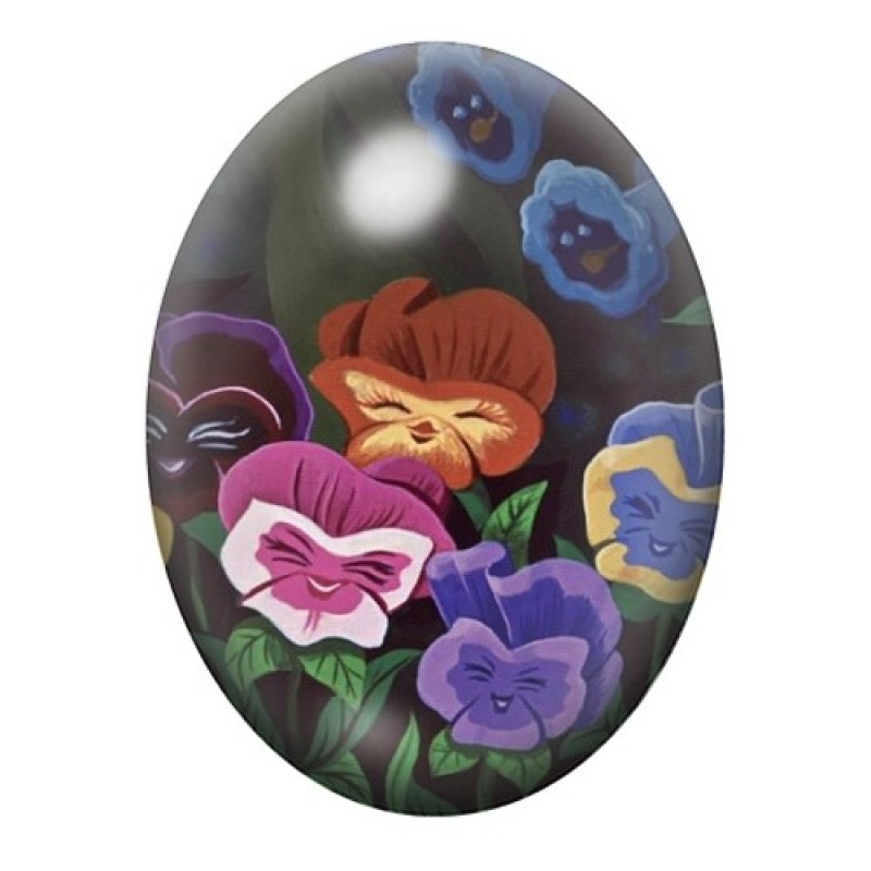 Cabochon en Verre Illustré Fleurs Alice au Pays des Merveilles 13x18, 18x25 ou 30x40mm