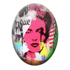 Cabochon en Verre Illustré Frida Kahlo en Affiche Rose et Noire 13x18, 18x25 ou 30x40mm pour la création de bijoux fantaisie - D
