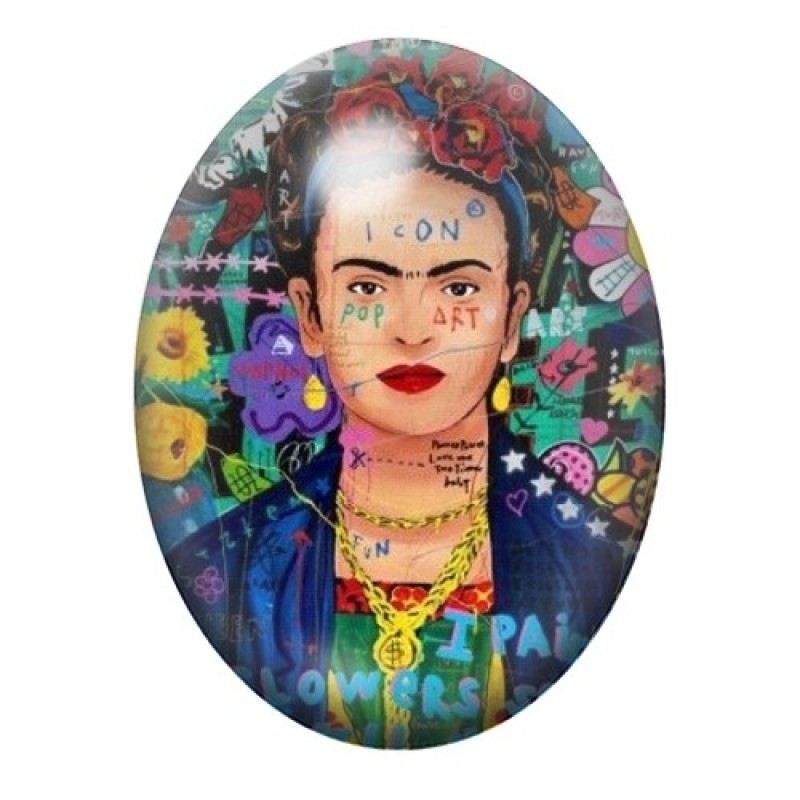Cabochon en Verre Illustré Frida Kahlo 13x18, 18x25 ou 30x40mm