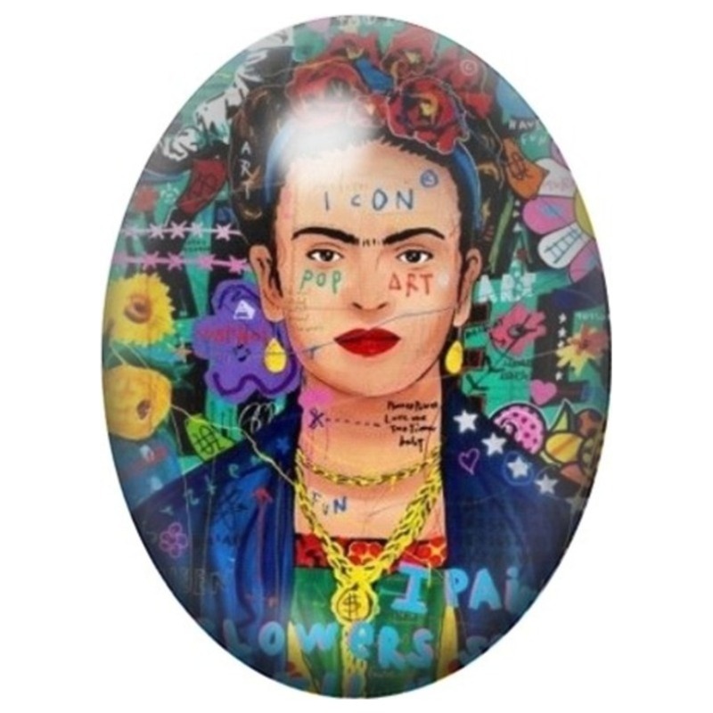 Cabochon en Verre Illustré Frida Kahlo Icône Pop Art 13x18, 18x25 ou 30x40mm