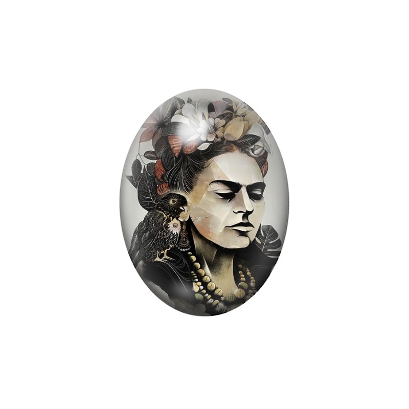Cabochon en Verre Illustré Frida Kahlo 13x18, 18x25 ou 30x40mm