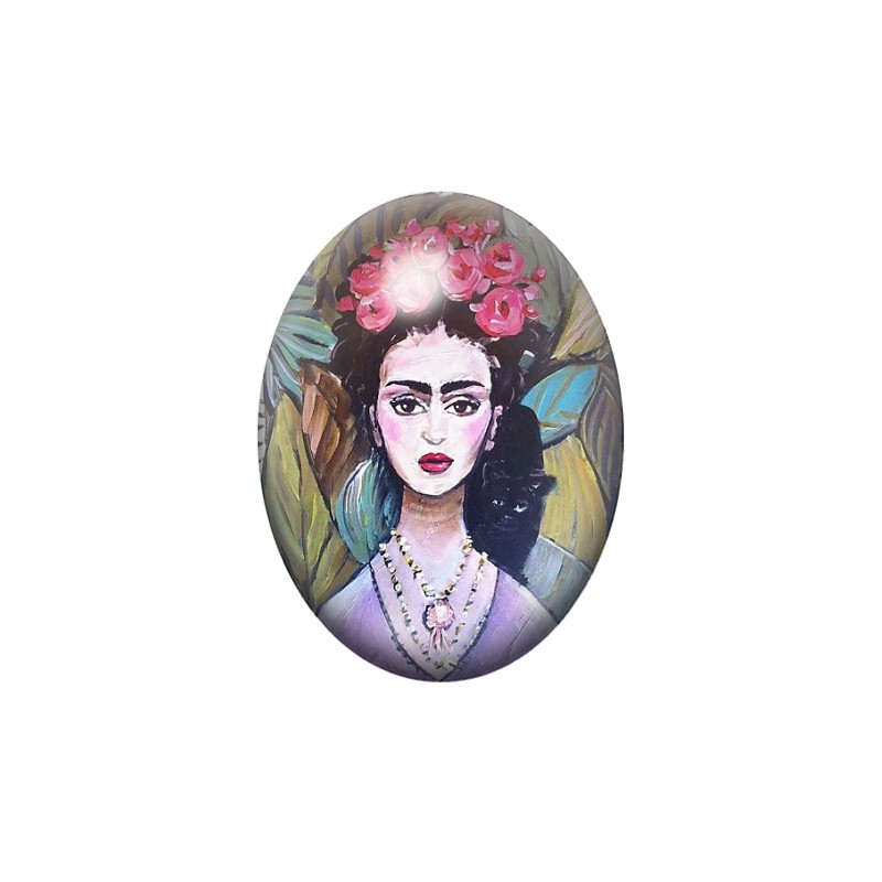 Cabochon en Verre Illustré Frida Kahlo 13x18, 18x25 ou 30x40mm