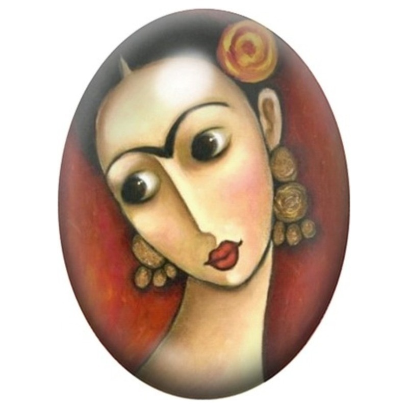 Cabochon en Verre Illustré Visage Allongé de Frida Kahlo 13x18, 18x25 ou 30x40mm