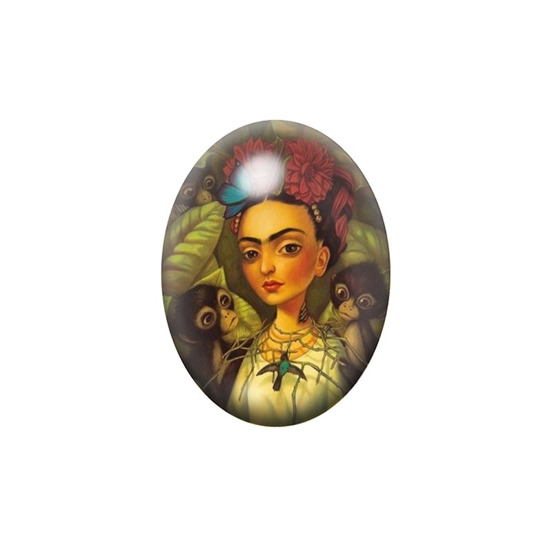 Cabochon en Verre Illustré Frida Kahlo 13x18, 18x25 ou 30x40mm