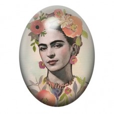 Cabochon en Verre Illustré Frida Kahlo Rétro aux Fleurs Pastel 13x18, 18x25 ou 30x40mm pour la création de bijoux fantaisie - DI