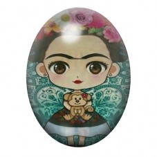 Cabochon en Verre Illustré Petite Frida Kahlo à l’Ourson 13x18, 18x25 ou 30x40mm pour la création de bijoux fantaisie - DIY