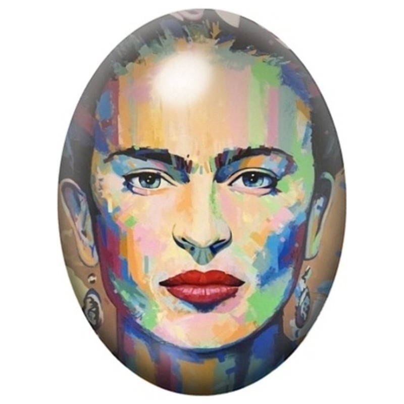Cabochon en Verre Illustré Visage Géométrique de Frida Kahlo 13x18, 18x25 ou 30x40mm