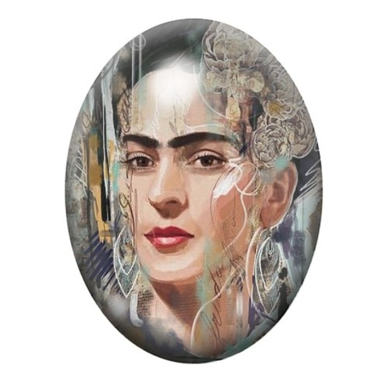 Cabochon en Verre Illustré Frida Kahlo 13x18, 18x25 ou 30x40mm