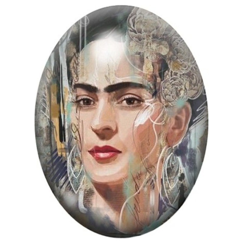 Cabochon en Verre Illustré Frida Kahlo derrière le Verre Brisé 13x18, 18x25 ou 30x40mm