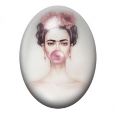 Cabochon en Verre Illustré Frida Kahlo à la Bulle Rose 13x18, 18x25 ou 30x40mm pour la création de bijoux fantaisie - DIY
