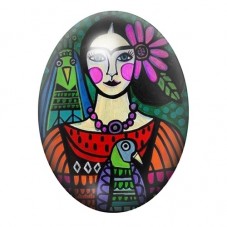 Cabochon en Verre Illustré Frida Kahlo Cubiste aux Perroquets 13x18, 18x25 ou 30x40mm pour la création de bijoux fantaisie - DIY