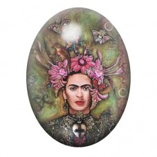Cabochon en Verre Illustré Frida Kahlo au Halo Fleuri 13x18, 18x25 ou 30x40mm pour la création de bijoux fantaisie - DIY