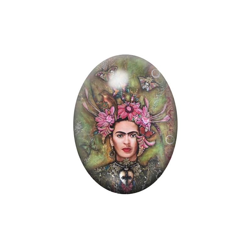 Cabochon en Verre Illustré Frida Kahlo 13x18, 18x25 ou 30x40mm