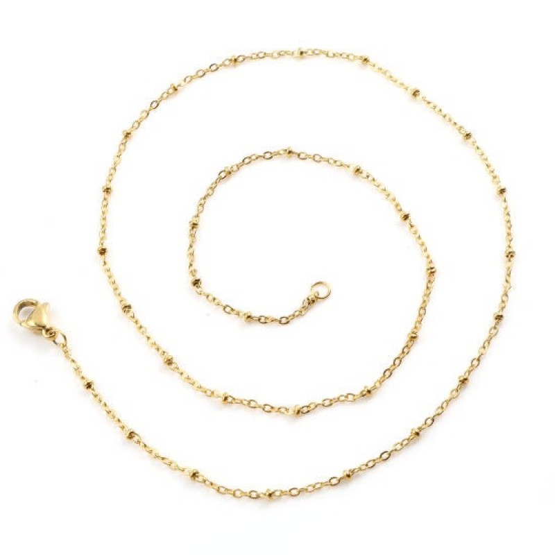 Collier Chaîne Fine Dorée 1,5mm avec Perles en Acier Inoxydable - 50cm Long