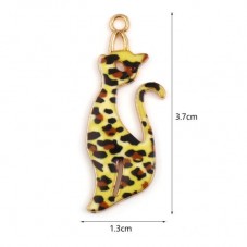 2 Breloques Chat en Émail Léopard Métal Doré 37x13mm
