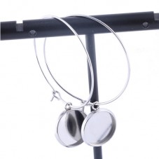 1 Paire de Support Boucle d'Oreille Créole Argentée pour Cabochon 14mm