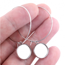 1 Paire de Support Boucle d'Oreille Créole Argentée pour Cabochon 14mm pour la Création de Bijoux Fantaisie - DIY