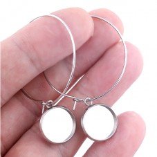 1 Paire de Support Boucle d'Oreille Créole Argentée pour Cabochon 14mm pour la Création de Bijoux Fantaisie - DIY