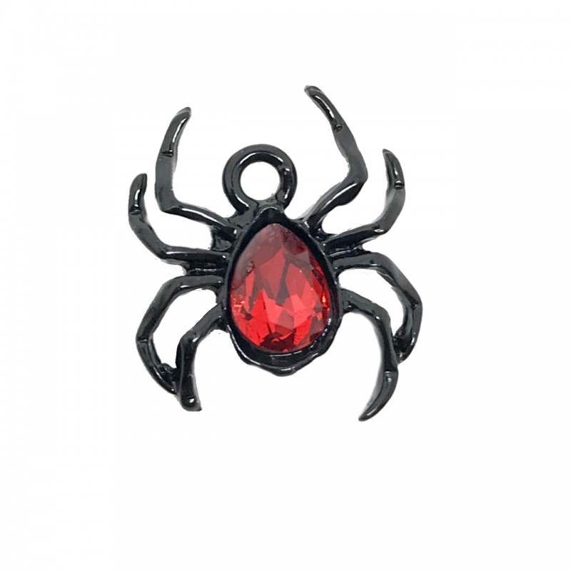 Breloque Araignée Noir Cabochon Goutte Rouge Gothique 21x18mm