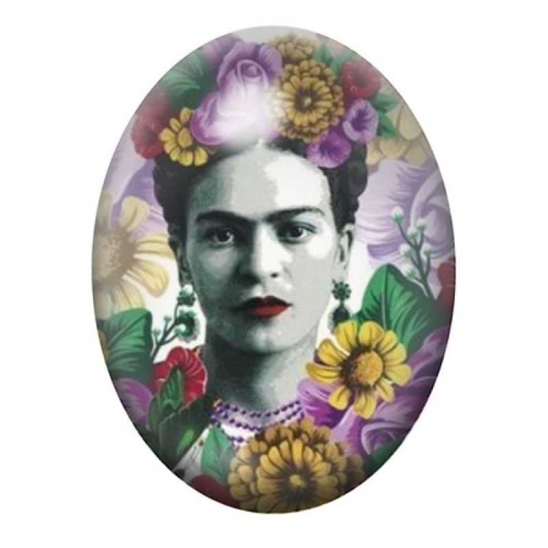 Cabochon en Verre Illustré Frida Kahlo parmi les Tournesols 13x18, 18x25 ou 30x40mm