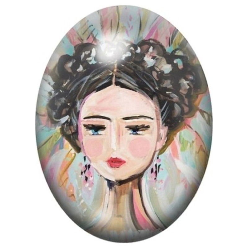 Cabochon en Verre Illustré Frida Kahlo Illustrée aux Fleurs Blanches 13x18, 18x25 ou 30x40mm