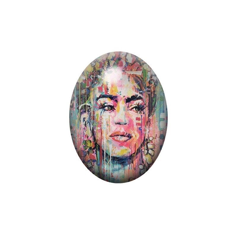 Cabochon en Verre Illustré Frida Kahlo 13x18, 18x25 ou 30x40mm