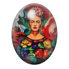 Cabochon en Verre Illustré Frida Kahlo en Robe Fleurie 13x18, 18x25 ou 30x40mm pour la création de bijoux fantaisie - DIY