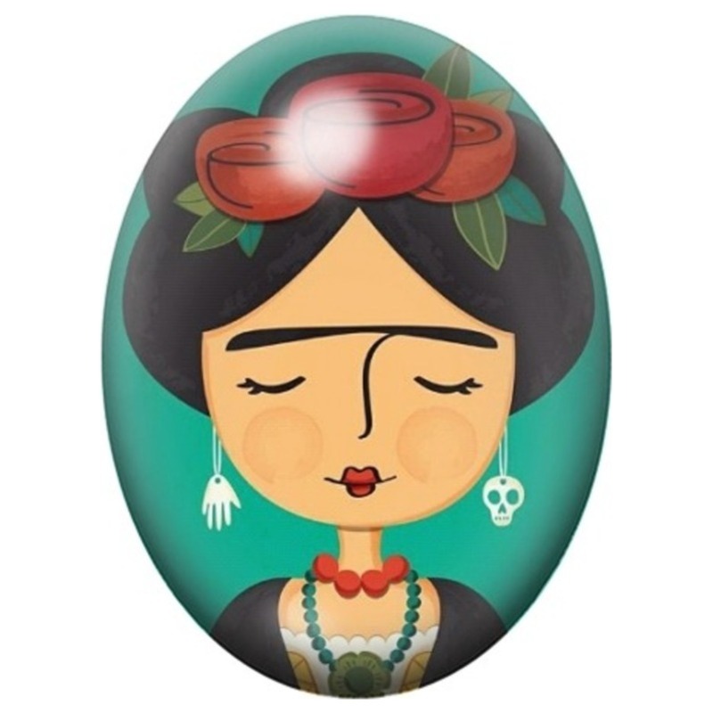 Cabochon en Verre Illustré Petite Frida Kahlo aux Yeux Clos 13x18, 18x25 ou 30x40mm