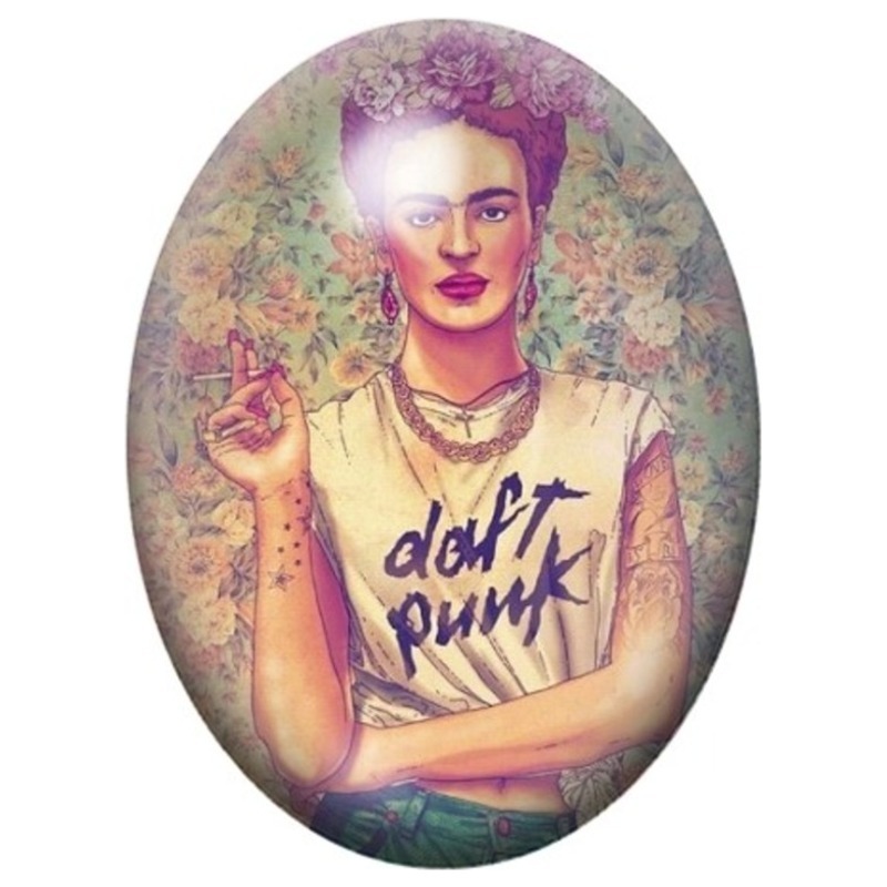 Cabochon en Verre Illustré Frida Kahlo au Tee-shirt Daft Punk 13x18, 18x25 ou 30x40mm