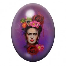 Cabochon en Verre Illustré Frida Kahlo aux Roses sur Fond Violet 13x18, 18x25 ou 30x40mm pour la création de bijoux fantaisie - 
