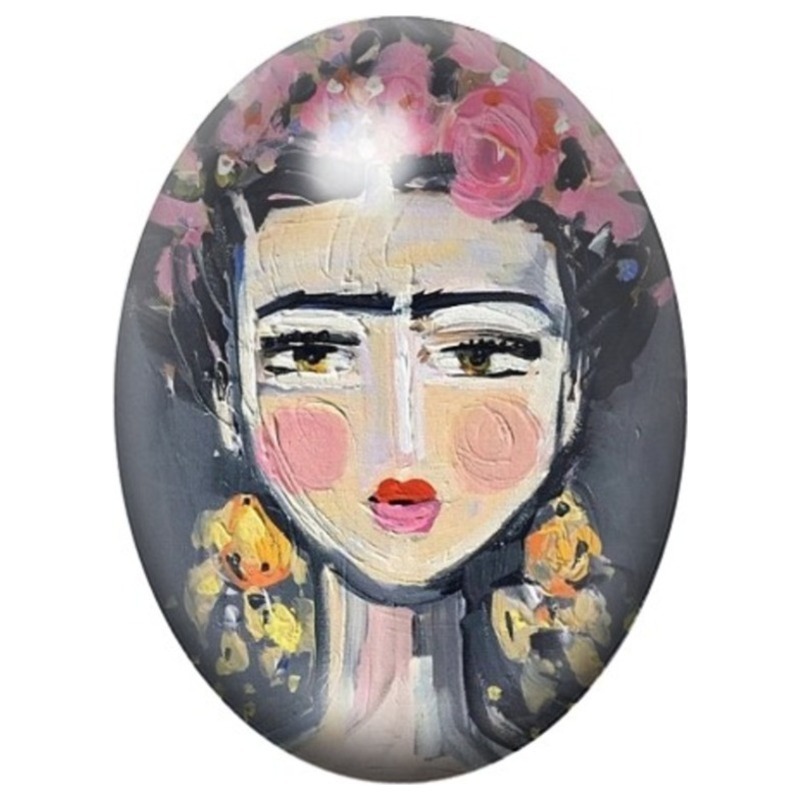 Cabochon en Verre Illustré Visage Abstrait de Frida Kahlo 13x18, 18x25 ou 30x40mm