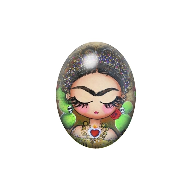 Cabochon en Verre Illustré Frida Kahlo 13x18, 18x25 ou 30x40mm