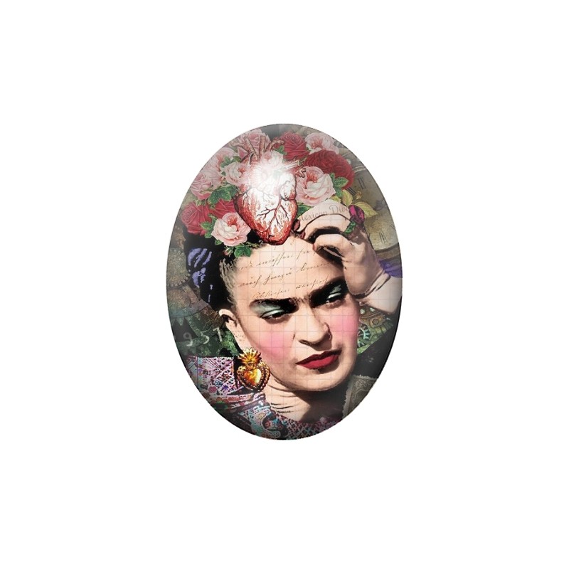 Cabochon en Verre Illustré Frida Kahlo 13x18, 18x25 ou 30x40mm