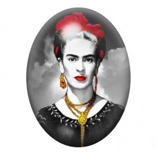 Cabochon en Verre Illustré Frida Kahlo au Foulard Rouge 13x18, 18x25 ou 30x40mm pour la création de bijoux fantaisie - DIY