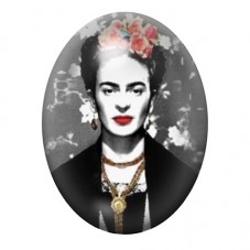 Cabochon en Verre Illustré Frida Kahlo en Noir et Blanc aux Lèvres Rouges 13x18, 18x25 ou 30x40mm pour la création de bijoux fan
