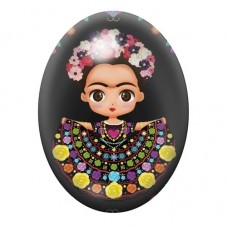 Cabochon en Verre Illustré Frida Kahlo aux Bijoux Multicolores 13x18, 18x25 ou 30x40mm pour la création de bijoux fantaisie - DI