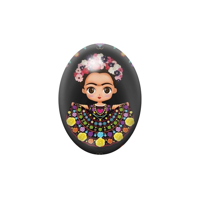 Cabochon en Verre Illustré Frida Kahlo 13x18, 18x25 ou 30x40mm