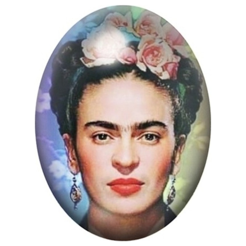 Cabochon en Verre Illustré Frida Kahlo à la Couronne de Fleurs Pastel 13x18, 18x25 ou 30x40mm