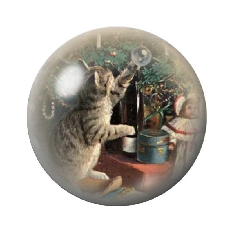Cabochon en Verre Illustré Chat Noël 12 à 25mm
