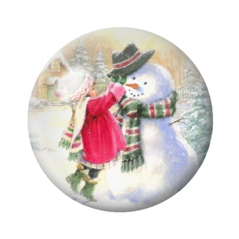 Cabochon en Verre Illustré Bonhomme de Neige Enfant Noël 12 à 25mm