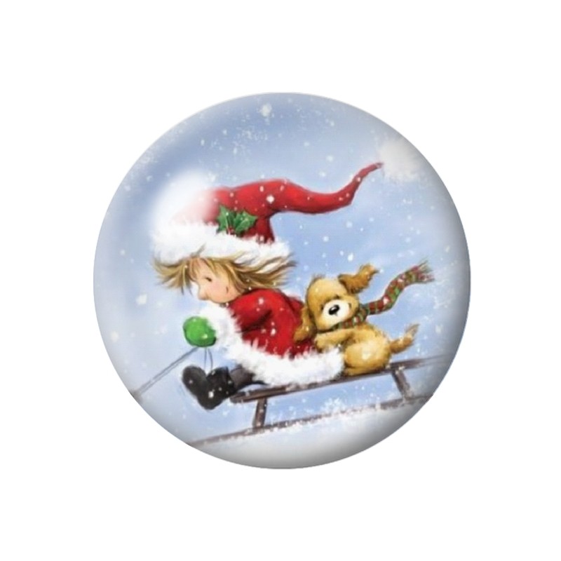 Cabochon en Verre Illustré Enfant Luge Noël 12 à 25mm
