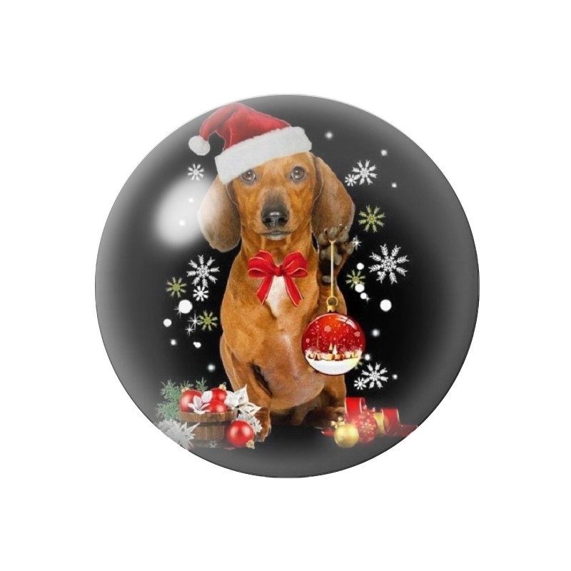 Cabochon en Verre Illustré Chien Noël 12 à 25mm